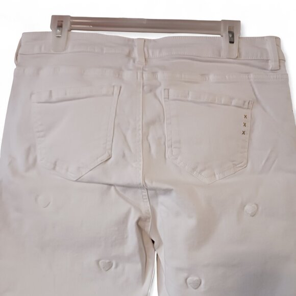 Renuar White Cropped Jeans Size 10 Raw Hem Embroidered Hearts Stretch Denim - Picture 7 of 15